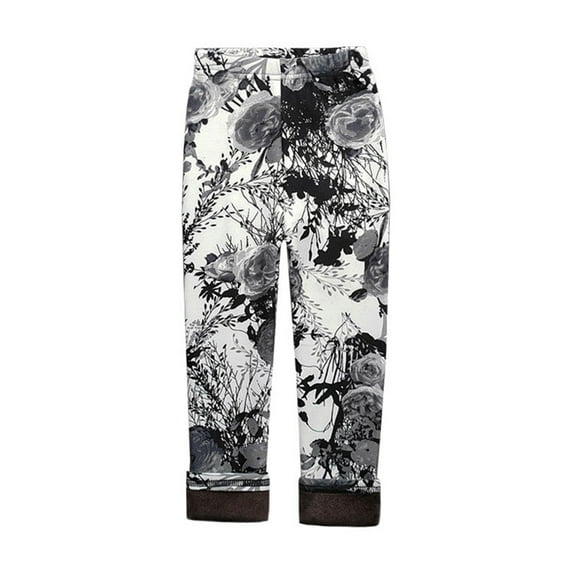 LYMAYTER Girls Leggings Pants for Kids Baby Fall Winter Flower Trousers Toddler Printing Bottoms Pants 2-11 Years