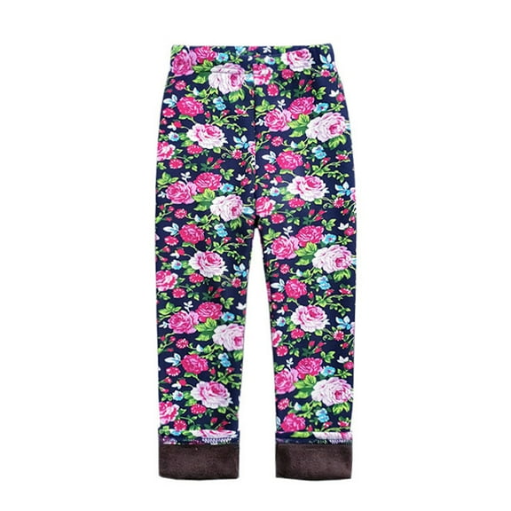 LYMAYTER Girls Leggings Pants for Kids Baby Fall Winter Flower Trousers Toddler Printing Bottoms Pants 2-11 Years