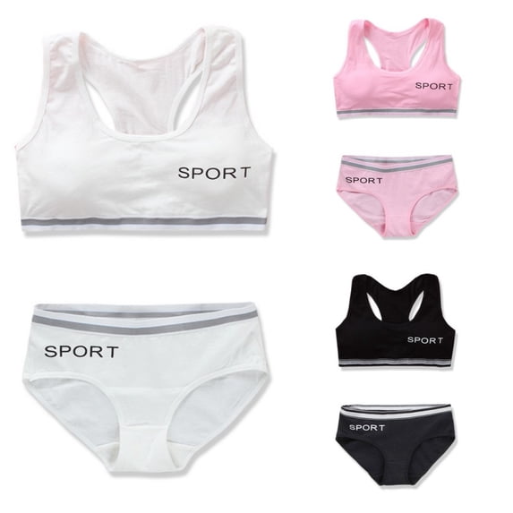 LYMAYTER Girls Lightweight Breathable Cotton Training Bra Set Elastic Soft Everyday Underwear