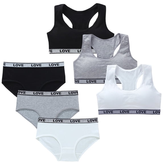 LYMAYTER Girls Lightweight Seamless Sports Bra Panty Set Starter Training Underwear for Girls