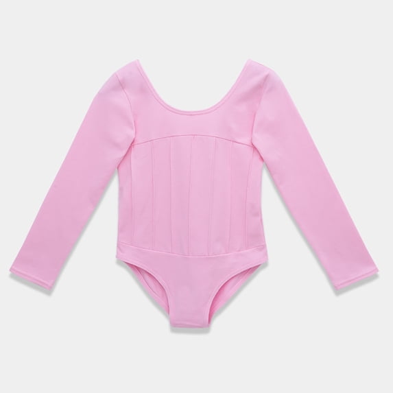 LYMAYTER Girls Long Sleeve Ballet Leotard Solid Color Practice Wear Soft Stretch Dance Suit 3-11Y