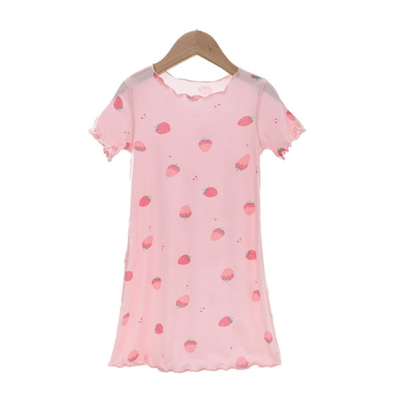 LYMAYTER Girls Nightgowns 3-12 Years Toddler Baby Short Sleeves Pajamas Dress Comfort Nightie Little Girls Round Neck Sleepwear Pajamas