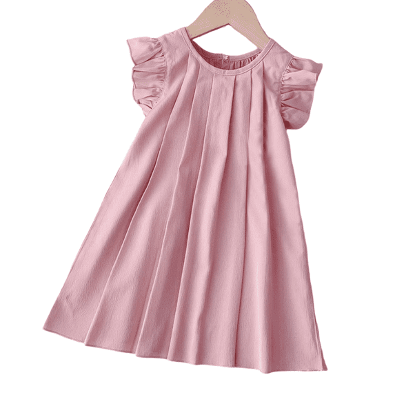 LYMAYTER Girls Ruffle Sleeveless Dress Toddler Pleated A Line Soft Dress Summer Breathable Casual Wear