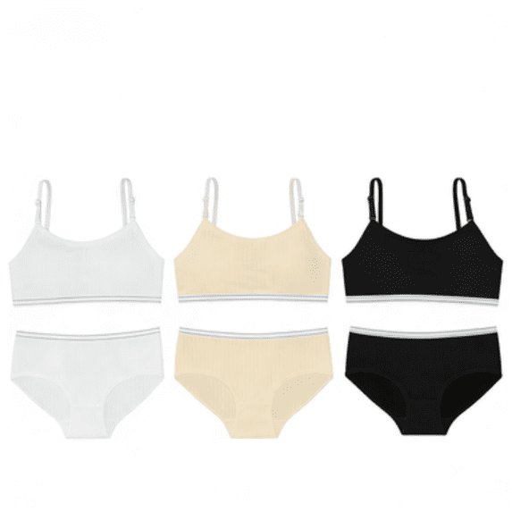 LYMAYTER Girls Seamless Bra Panty Set Adjustable Shoulder Strap Light Padding Sport Training Underwear
