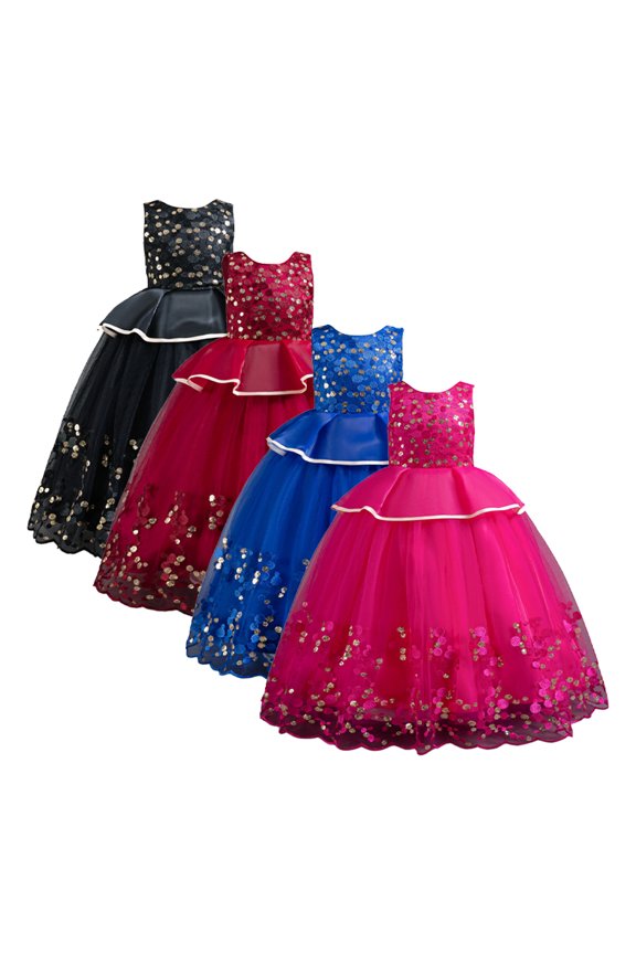 Girls Sequin Princess Dress Toddler Tulle Maxi Gown Wedding Birthday Party Long Prom Outfit