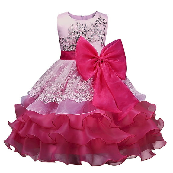 LYMAYTER Girls Sleeveless Party Dresses Kids Baby Bowtie Tutu Birthday Outfit Dress Toddler Princess Wedding Evening Gown for 3-8 T
