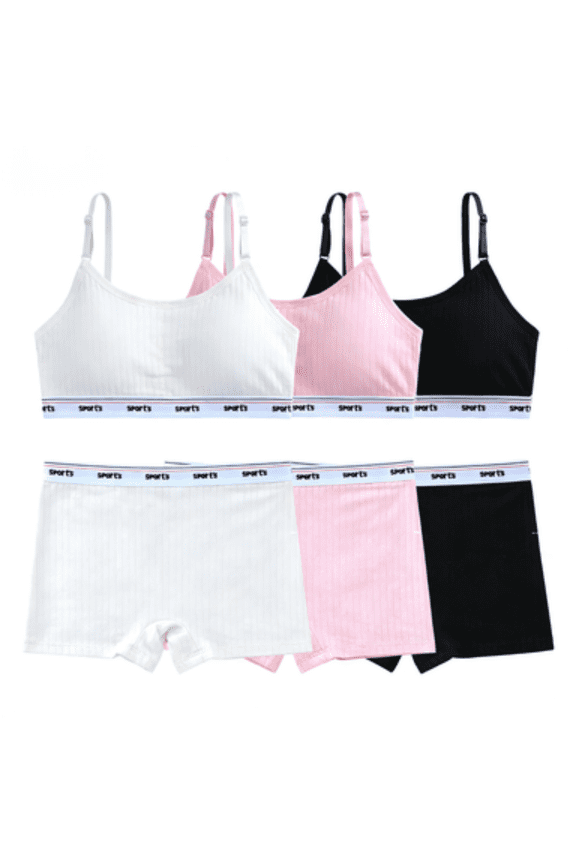 Girls Soft Comfortable Training Bra Set Smooth Seamless Bralette With Hipster Panties Set