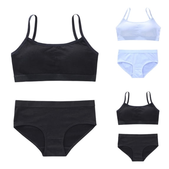 LYMAYTER Girls Comfortable Cotton Cami Bralette Set Soft Stretchy Matching Bra and Panty for Girls