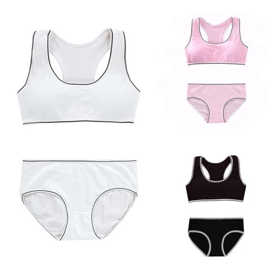 LYMAYTER Girls Soft Cotton Seamless Training Bra and Underwear Set Teen Girls Comfort Daily Wear