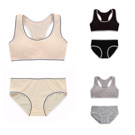 LYMAYTER Girls Soft Cotton Seamless Training Bra and Underwear Set Teen Girls Comfort Daily Wear