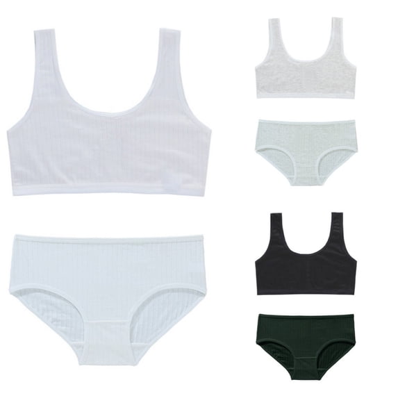 LYMAYTER Girls Breathable Seamless Sport Bra Panty Set Teen Girls Solid Color Lightweight Underwear Set