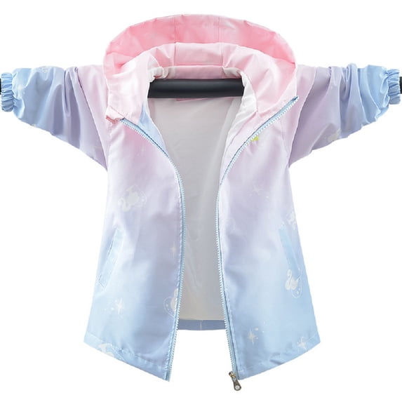 LYMAYTER Girls Spring Fall Jacket for Kids Baby Solid Colours Long Sleeve Punching Jacket Toddler Hooded Casual Windbreakers 5-12 Years