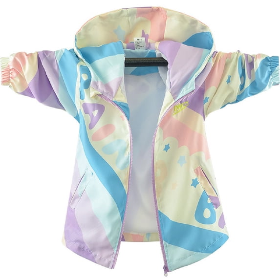LYMAYTER Girls Spring Fall Jacket for Kids Baby Solid Colours Long Sleeve Punching Jacket Toddler Hooded Casual Windbreakers 5-12 Years