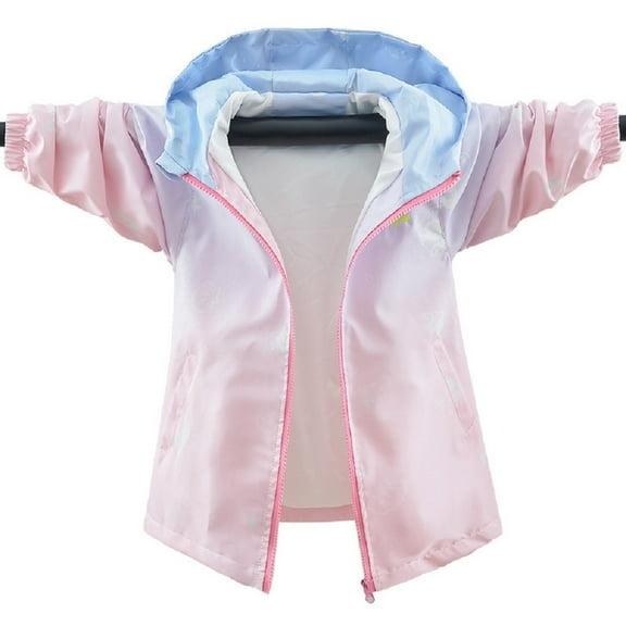 LYMAYTER Girls Spring Fall Jacket for Kids Baby Solid Colours Long Sleeve Punching Jacket Toddler Hooded Casual Windbreakers 5-12 Years