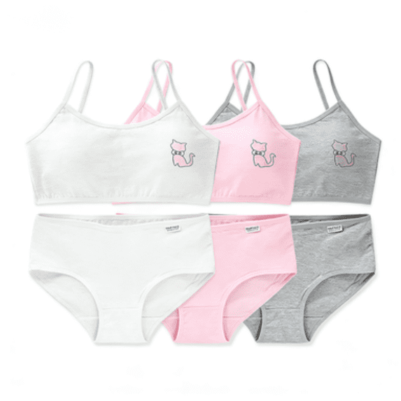 LYMAYTER Girls Summer Underwear Set Soft Solid Color Training Cami Bra and Brief Daily Wear