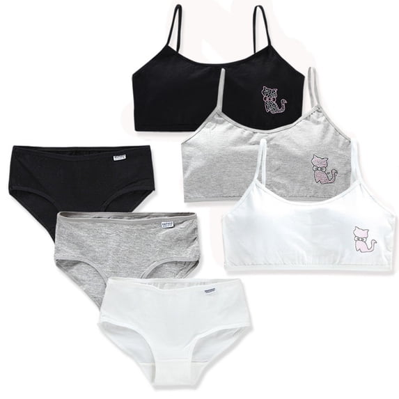 LYMAYTER Girls Summer Underwear Set Soft Solid Color Training Cami Bra and Brief Daily Wear