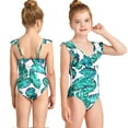 thumbnail image 1 of LYMAYTER Girls Summer Swimsuits Toddler Kids Printed Halter One Piece Bathing Suit Beach Bikin Swimwear Size 4-8 T, 1 of 9