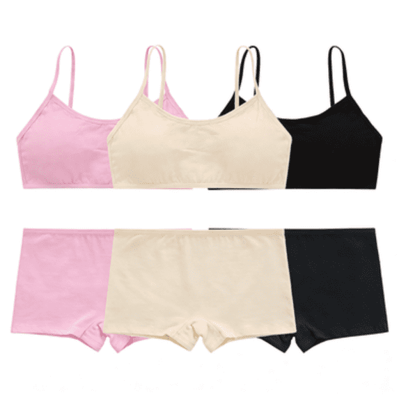 LYMAYTER Kids Girls Seamless Tag Free Underwear Set Comfort Fit Training Cami Bra and Regular Waist Briefs