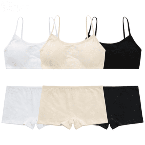 LYMAYTER Kids Girls Seamless Tag Free Underwear Set Comfort Fit Training Cami Bra and Regular Waist Briefs