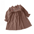 thumbnail image 1 of LYMAYTER Girls Toddler Long Sleeve Cotton Dress Girls Solid Color Floral Embroidery Ruffled Daily Dress 1-7Y, 1 of 6