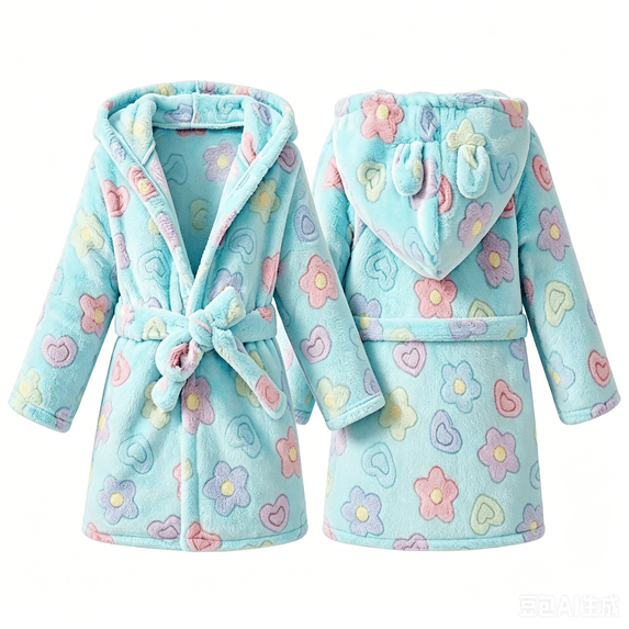 LYMAYTER Girls Warm Fleece Robe Toddler Girls Soft Hooded Bathrobe Cute Graphic Flannel Pajamas Robe for 1-7Y Kids