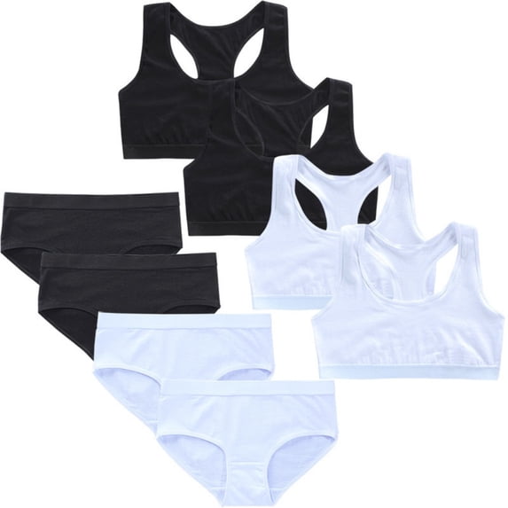 LYMAYTER Girls Youth Girls Soft Seamless Bra Panty Set Breathable Lightweight Sports Training Outfit