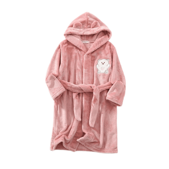 LYMAYTER Hooded Bathrobe for Boys Girls Soft Coral Pajamas Toddler Kids Unisex Dressing Robe 1-12Y