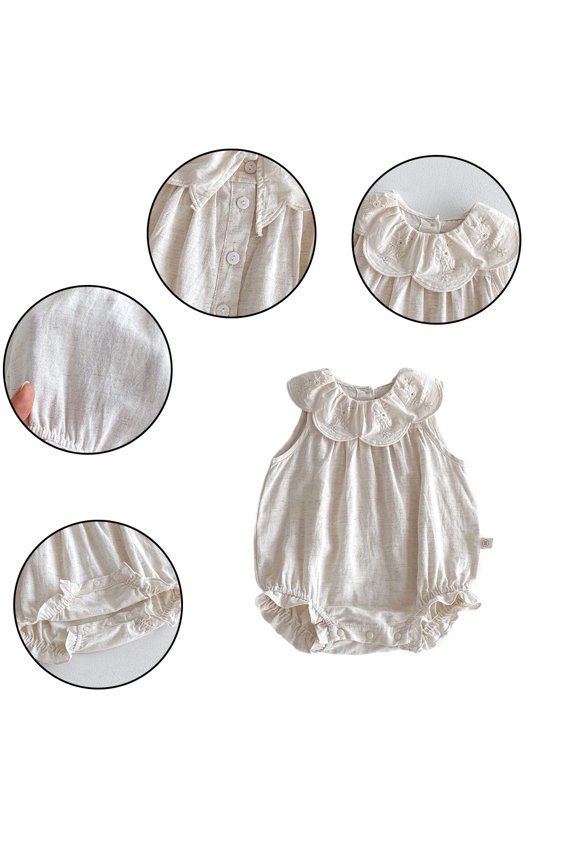 Infant Baby Girl Lace Collar Romper Set Sleeveless Bubble Top Solid Color Everyday Wear‌ 3-24M
