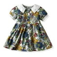 thumbnail image 1 of LYMAYTER Infant Baby Girls Dress Kids Toddler Summer Floral Puff Sleeve Sundresses +cap Kids Fashions Buttons Dress 3-4Y, 1 of 9