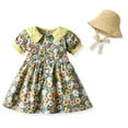 thumbnail image 1 of LYMAYTER Infant Baby Girls Dress Kids Toddler Summer Floral Puff Sleeve Sundresses +cap Kids Fashions Buttons Dress 3-4Y, 1 of 9