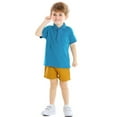 thumbnail image 1 of LYMAYTER Infant Boys Lapel T-Shirt Outfit 2PCS Kids Baby Solid Color Short Sleeve Tees Summer Short Set for 3 Months-5 Years, 1 of 9