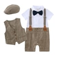 thumbnail image 1 of LYMAYTER Infant Boys Suit Short Sleeve Shirt with Bow Tie 2PCS Fake Two Pieces Vest Kids Dress Pants Gentleman Outfit for 9 Months - 4 Years, 1 of 9
