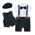 thumbnail image 1 of LYMAYTER Infant Boys Suit Short Sleeve Shirt with Bow Tie 2PCS Fake Two Pieces Vest Kids Dress Pants Gentleman Outfit for 9 Months - 4 Years, 1 of 9