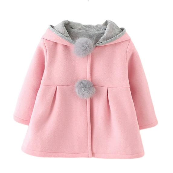 LYMAYTER Infant Cotton Jacket Kids Girls Hooded Mid-Length Outerwear Spring Fall Winter Cute Coat for 6 Months- 4 Years