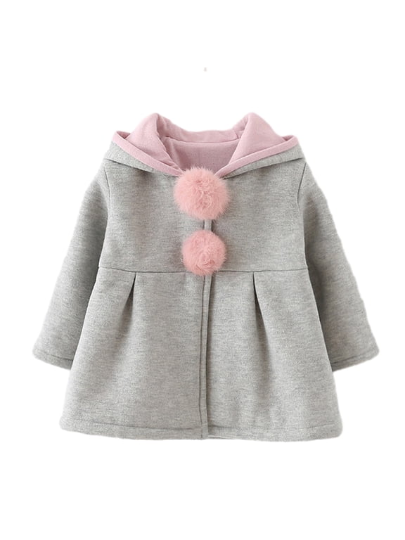 Infant Cotton Jacket Kids Girls Hooded Mid-Length Outerwear Spring Fall Winter Cute Coat for 6 Months- 4 Years