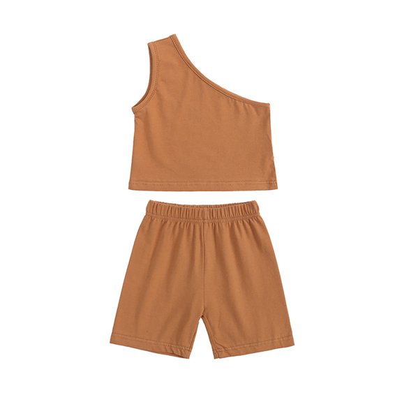 LYMAYTER Infant Girls Halter T-Shirt Outfit 2PCS Kids baby Sleeveless Tees Tops and Shorts Set for 12 Months-3 Years