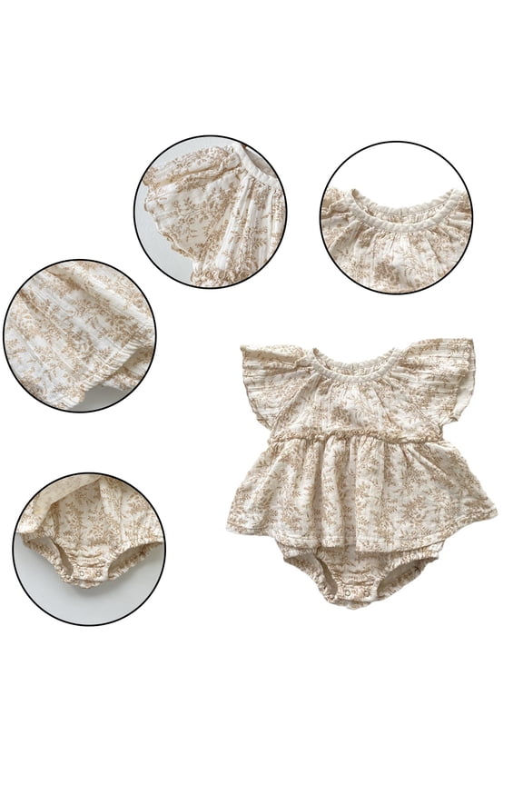 Infant Girls Newborn Smocked Bubble Romper Western Style Short Sleeve Wear 3M-24M