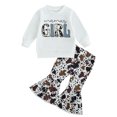 thumbnail image 1 of LYMAYTER Infant Girls T-Shirt Outfit 2PCS Toddler Prints Long Sleeves Sweater+ Flare Pants Set for 6 Months - 6 Years, 1 of 9