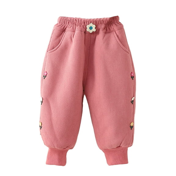 LYMAYTER Infant Jogger Pant Girls Elastic Waist Thickened Sweat Pants Baby Fall Winter Fleece Trousers for 6 Months-4 Years