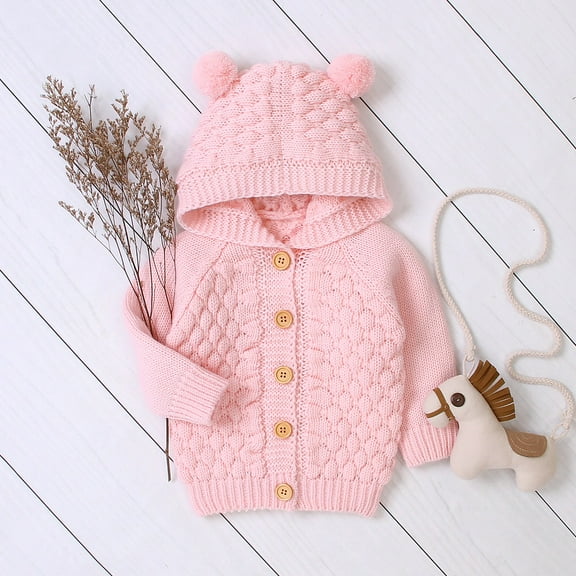 LYMAYTER Infant Knit Hoodie Newborn Solid Colours Long Sleeve Sweaters for Kids Boys Girls Cardigan Jacket 3-12 Months