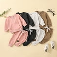 thumbnail image 1 of LYMAYTER Infant Spring Fall Sweatshirt Outfits 2PCS Boys Girls Solid Color Long Sleeve T Shirts Tops + Jogger Pants Set for 0-24 M, 1 of 8