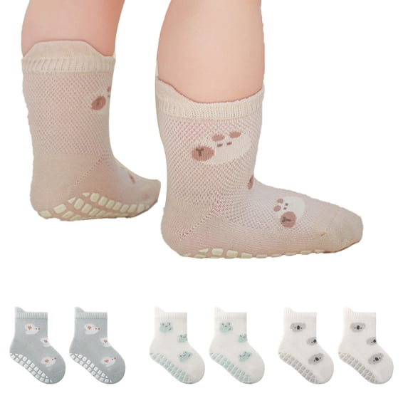 LYMAYTER Infant Toddler Anti-Slip Socks 1 Pairs with Grip Bottom Cute Patterns for Baby Boys Girls 0-5Y