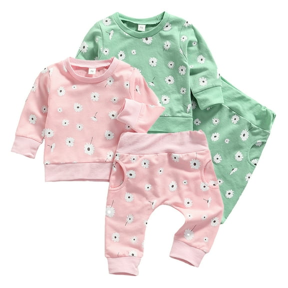 LYMAYTER Infant Underwear Outfits 2PCS Fall Winter Newborn Printed T-Shirt Tops   Elastic Waist Pants Set for 3-24 Months