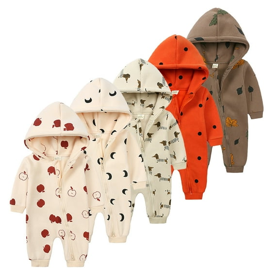 LYMAYTER Infant Unisex Cotton One-Piece Outfit Newborn Prints Long Sleeve Fleece Romper Crawlers for 0-24 Months