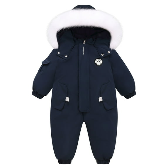 LYMAYTER Infant Unisex Fleece Onesies Girls Boys Winter Hooded Snowsuit Baby down Cotton Bodysuit for 2-6 Years