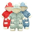 thumbnail image 1 of LYMAYTER Infant Unisex Hooded down One-Piece Girls Boys Cartoon Warm Romper Newborn Fall Winter Crawling Clothes for 6-24 Months, 1 of 9