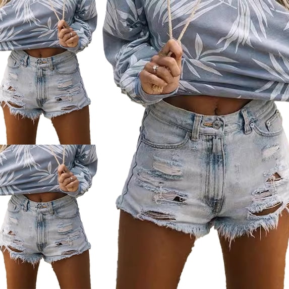 LYMAYTER Jeans Shorts for Women Casual Hole Break Denim Shorts Light Color Scheme Female Denim Shorts S-2XL