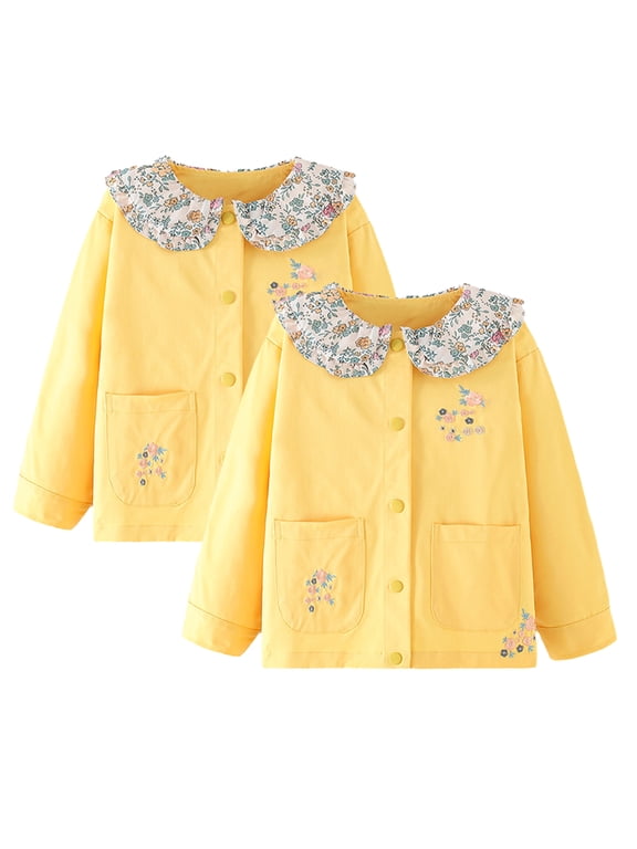 Kid Toddler Girls Doll Collar Floral Coat Jacket Baby Spring Fall Party Cardigan Casual Long Sleeve Outwears with Buttons for 1-9 Years Old