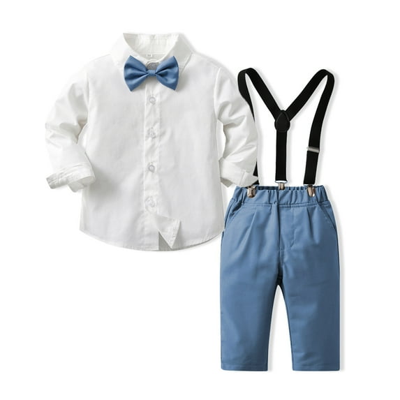 LYMAYTER Kids Baby Boys Gentleman Outfits Toddler Cotton Long Sleeve Shirt and Pants with Bowtie Set for 6 M-12 Years