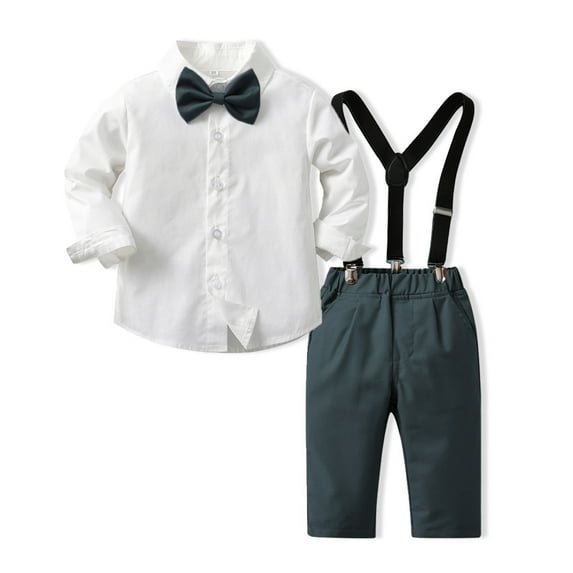 LYMAYTER Kids Baby Boys Gentleman Outfits Toddler Cotton Long Sleeve Shirt and Pants with Bowtie Set for 6 M-12 Years